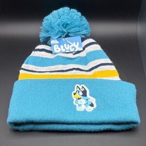 Bluey Kids Pom-Pom Beanie Hat - Blue and Yellow